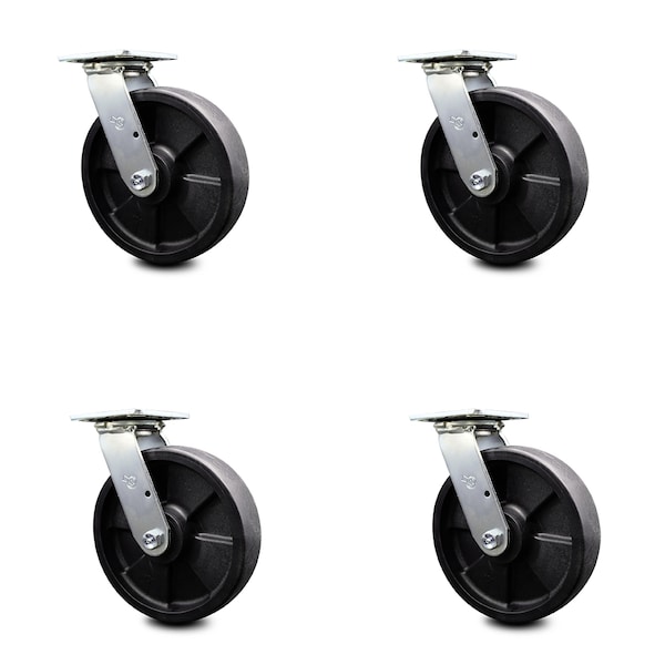 8 Inch Glass Filled Nylon Swivel Caster Set with Ball Bearing and Swivel Lock